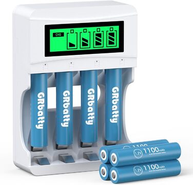 AAA акумулятори NiMH 1100mAh 1.2V з LCD-дисплеєм - 1200 циклів заряджання, комплект з зарядним пристроєм