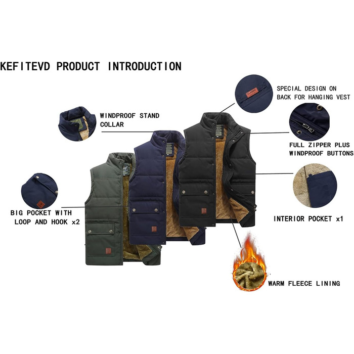 Тепла чоловіча жилетка KEFITEVD на осінь/зиму: комфорт та стиль для полювання та роботи (Хакі, розмір L)