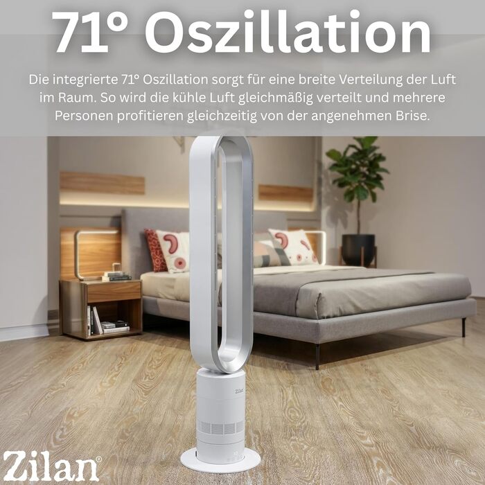 Вентилятор Zilan Turmventilator з пультом дистанційного керування BLDC – енергоефективний, 10 швидкостей/режимів, 900 м³/год, з коливанням, таймером та сенсорним дисплеєм