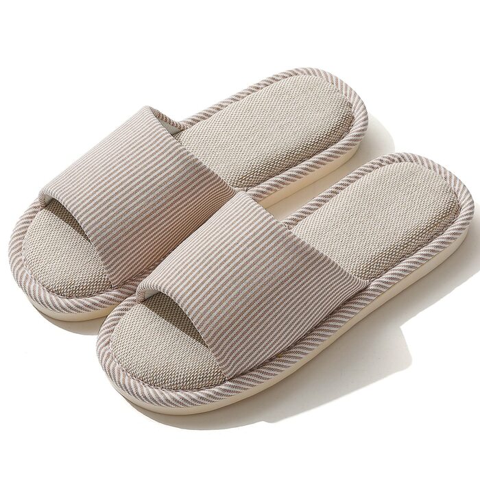 Легкі літні домашні тапочки з льону для жінок та чоловіків, відкриті сандалії, розмір 36/37 EU, вузька форма, хакі