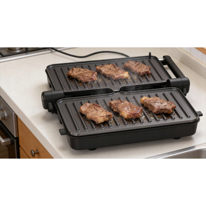 Контактний гриль Kalorik 1200 Вт, сріблястий, з розкриттям на 180°