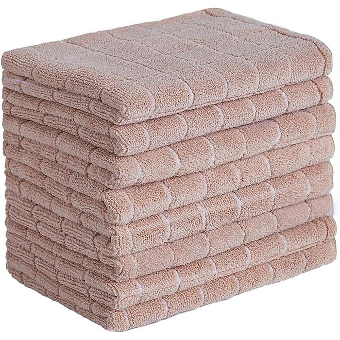 HYER KITCHEN Microfiber Dishcloths – Soft, Super Absorbent, and Lint-Free Kitchen Towels – 8 Pack (Lattice Designed Camel Colors) – 66 x 45 cm (Camel)