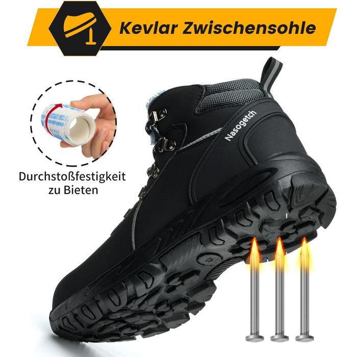 Чоботи робочі зимові непромокаючі з металевим носком для чоловіків та жінок. Робочі чоботи з антиковзною підошвою, захисне взуття, 40 EU, чорний