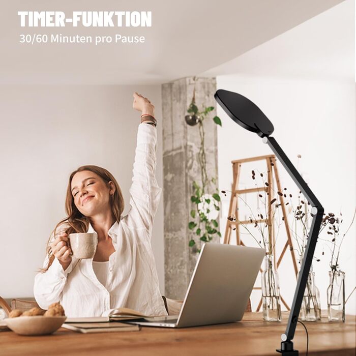 LED лампа настільна з регулюванням яскравості, захистом для очей, 3 режими, сенсорне управління, пам'ять, 15W, чорний (2 шт.)