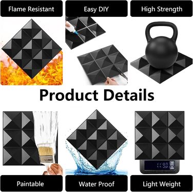 3D панелі на стіну ПВХ чорні, декоративні стінові та стельові панелі для геймерської зони, вітальні та спальні, 2 шт.