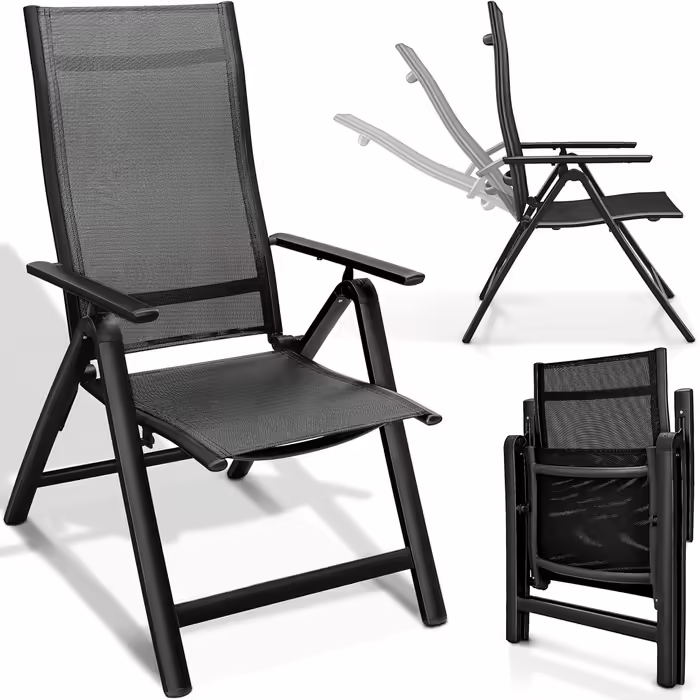 tillvex Garden Chair Premium 1 Piece Folding Aluminum | High-Back with Armrests | Adjustable Folding Chair | Folding Armchair Balcony Garden Terrace 1 Piece (Black, 1 Piece)