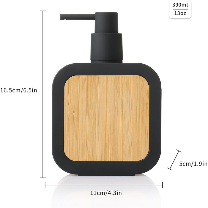 Дозатор для мила білий бамбук, 390 мл, для кухні, ванної кімнати, офісу, дозатор мила для миття посуду, чорний