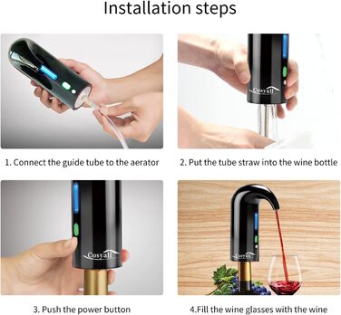 Cosyall Electric Wine Decanter, Electric Wine Aerator, One-Button Automatic Wine Dispenser, Fast Oxygen Enrichment for Red Wine, Wine Enhancer for Family Gatherings Gift (Black)