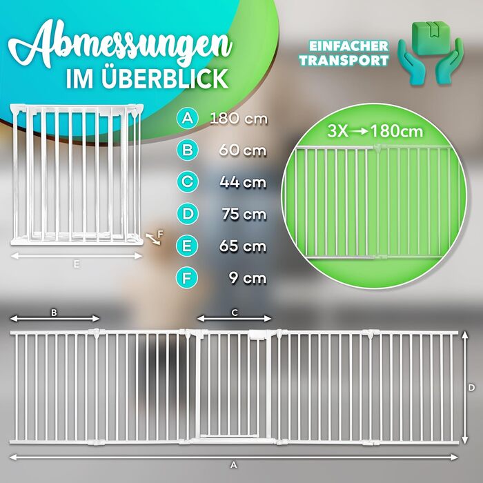 Захист для каміну KIDUKU®: металеві ворота-решітка, складна конструкція, 10 елементів (180 см, білий)