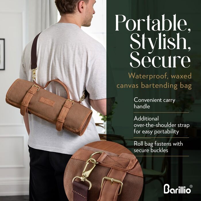 Набір бармена 17 предметів Barillio Barkeeper з сумкою з вощеного канвасу, барний інструмент для дому та професійного використання
