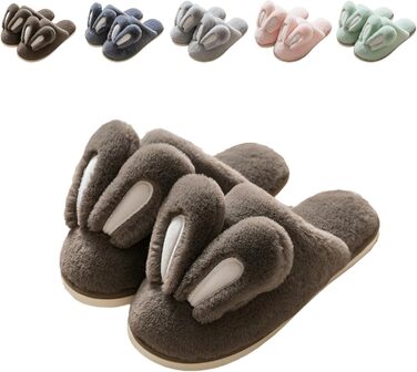 Тапочки-зайчики для жінок та чоловіків, м'які, пухнасті, з антиковзким покриттям (колір: коричневий, розмір EU: 42/43)