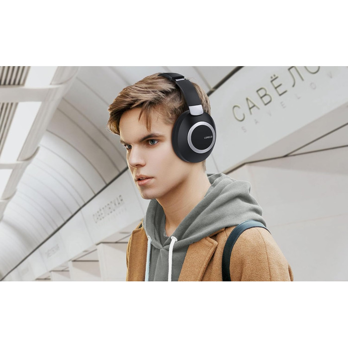 Бездротові навушники LORELEI B-C6 Over-Ear з Bluetooth, 50 годин роботи, складні, легкі, з глибокими басами, мікрофоном та амбушюрами з Memory Foam (Бежево-білий, Space Black)