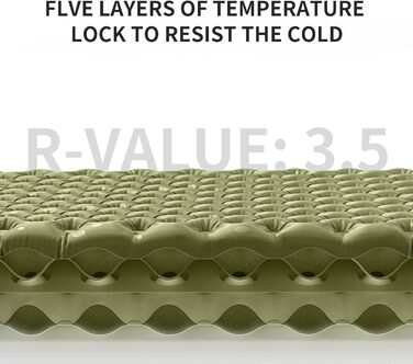 Naturehike килимок для кемпінгу Thermal 3.5R - ультралегкий, 4-сезонний (-6℃), самонадувний з надувною сумкою, високий R-значення, для зими, військовий зелений, прямокутний, XL