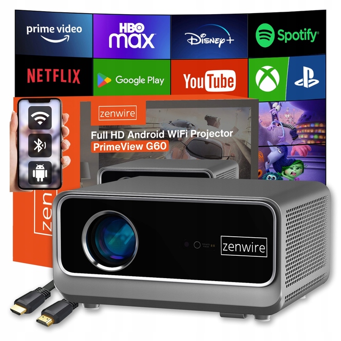 Проектор Zenwire Full HD 1920x1080 LED з WiFi та Android, підтримка 4K