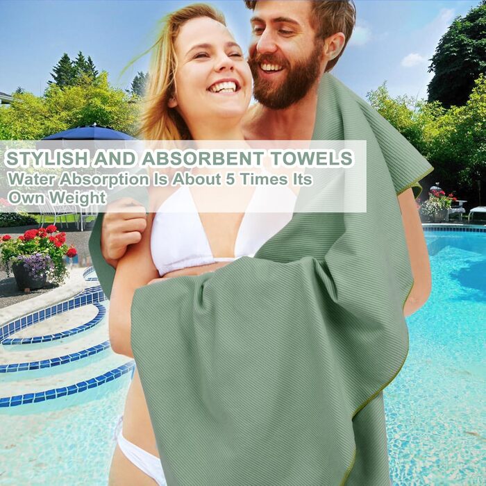 Рушник з мікрофібри Linlook, 180x80 см - великий, швидковисихаючий спортивний рушник для пляжу, подорожей, йоги, кемпінгу та фітнесу (зелений, 180x80 см)