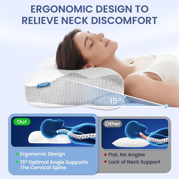 Подушка для шиї з піни Memory Foam, ортопедична для сну на боку, спині та животі (1 шт.), світло-біла