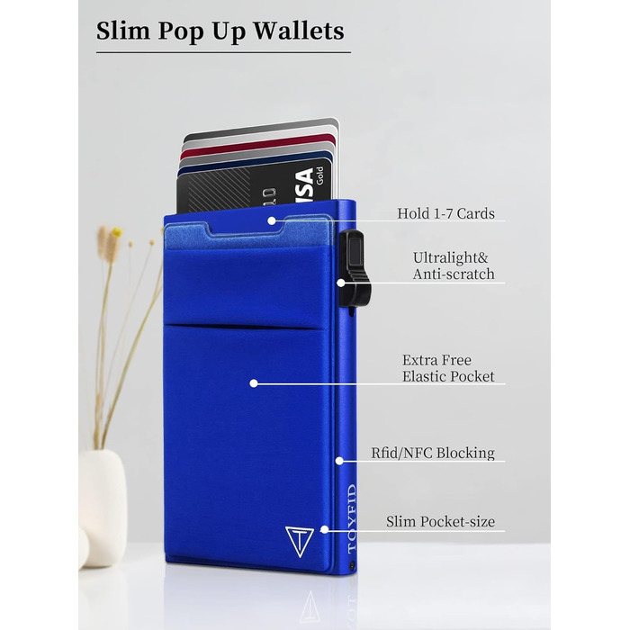 RFID-захищений картхолдер Pop-up: тонкий гаманець з відділенням для монет (1 шт., блакитний)
