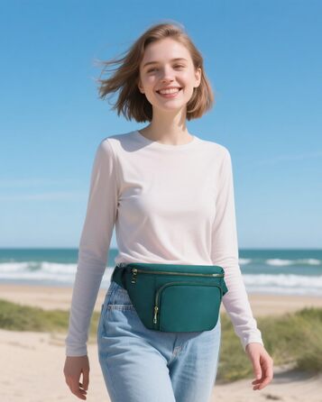 Сумка на пояс для жінок та чоловіків, стильна, з 4 кишенями на блискавці та регульованим ремінцем, ідеальна для подорожей та піших прогулянок (Patent Pending), колір: бірюзовий