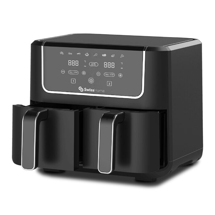 Аерофритюрниця SwissHome DARK 2100 Вт з двома кошиками 3л, 8 функцій, LED-дисплей, антипригарне покриття