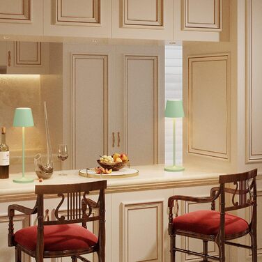 Світлодіодний акумуляторний настільний світильник K-Bright з димером, зелений (2 шт.) | Для дому та вулиці | Тепле біле світло 3000K | Зарядна станція