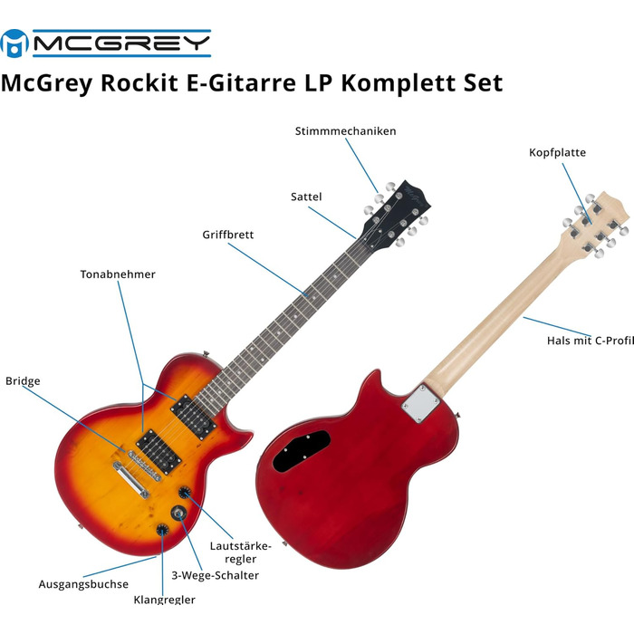 Електрогітара McGrey Rockit Single Cut Комплект для початківців (8 предметів) Orange Burst