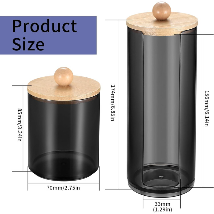 Організатор для косметики Gomoeny: 3 тримачі для ватних паличок, скляні баночки для ванної кімнати, для ватних паличок, ватного диска, макіяжу, спонжів, пінцетів