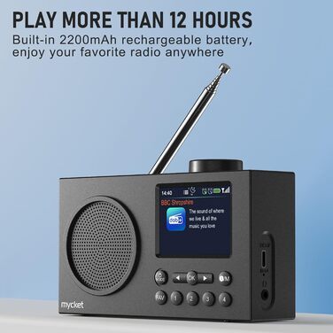 Портативне DAB/DAB+ радіо з цифровим радіо UKW, FM, Bluetooth 5.0, двома будильниками, 40 попередніх станцій та 2.4