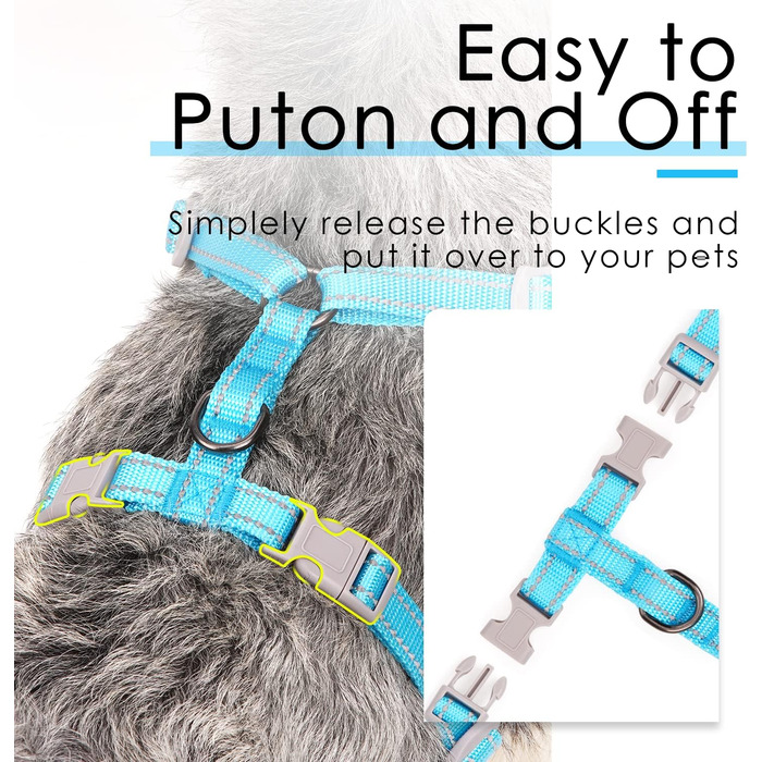 Шлейка для собак ThinkPet No-Pull, дихаюча, для малих, середніх та великих собак, регульована, м'яка, для прогулянок, безпечна, з контролем, з підкладкою, світловідбиваюча (Блакитна, L, 1 шт.)