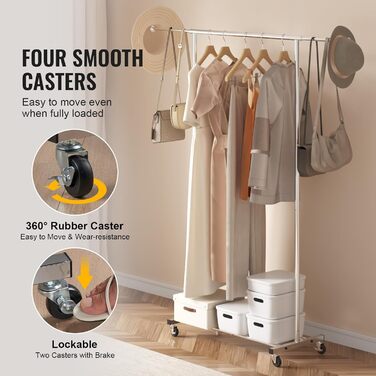 VEVOR Clothes Rack Coat Rack 1 Clothes Rod, Durable Clothes Rack Black 400 x 1010 x 1510 mm Clothes Rack for Bedroom, Laundry Room, Dressing Room, Entrance, etc. (1 Rod, 54.3