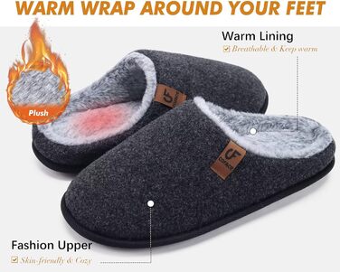 Тапочки жіночі COFACE з фетру, теплі, зручні, з м'якою підкладкою, чорні, розмір 38 EU