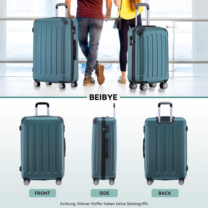 Набір валіз Beibye 2045 з двома колесами, 3 шт., для подорожей, жорсткий корпус, 20 кольорів (темно-зелений)