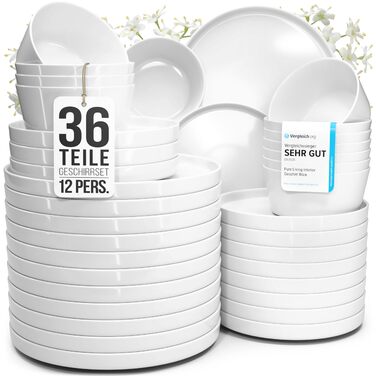 Набір посуду з порцеляни Pure Living на 12 осіб, 36 предметів, білий, Crystal, TESTSIEGER