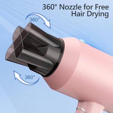 Фен іонний складний DEWILY Profi для подорожей, компактний, тихий, 3 режими нагріву, для сім'ї, сірий/рожевий (з насадкою)