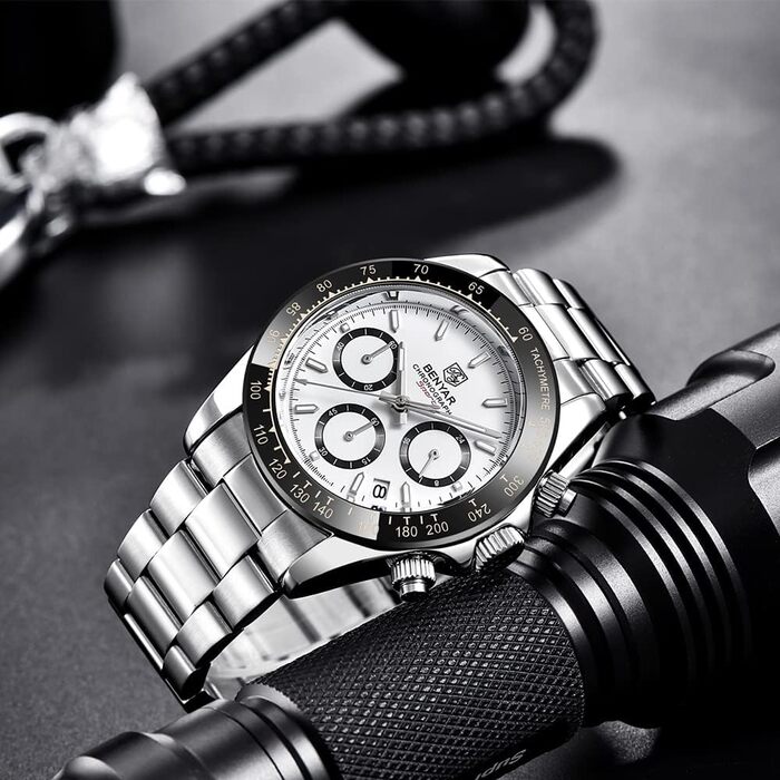 Чоловічий годинник BENYAR: Хронограф, кварцовий механізм, водонепроникний, з нержавіючої сталі, для бізнесу, спорту та відпочинку (срібний)