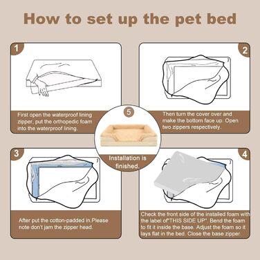 JOYELF Orthopedic Dog Bed for Large Dogs, Waterproof Foam Sofa with Removable, Washable Cover and Non-Slip Bottom for Small to Medium Dogs - (X-Large - 110*82*20cm, Khaki)