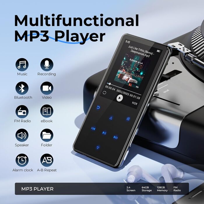 MP3 плеєр 64GB з Bluetooth 5.3 та екраном 2.4