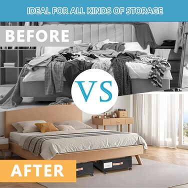 Набір з 2 контейнерів для зберігання під ліжком на коліщатах, органайзер для одягу з металевим каркасом та прозорим вікном, чорний