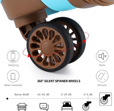 Чемодан для подорожей на 4 колесах, міцний та легкий, TSA-замок, YKK-блискавка, тихі колеса, ручна поклажа з косметичкою (Синій/Коричневий, косметичка)