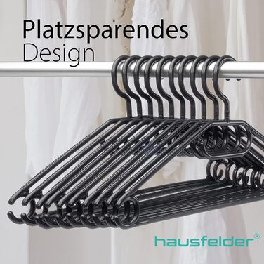Hausfelder 30 Clothes Hangers, Ironing Set, Black Plastic Hangers, Swivel Hook, 30 Pieces