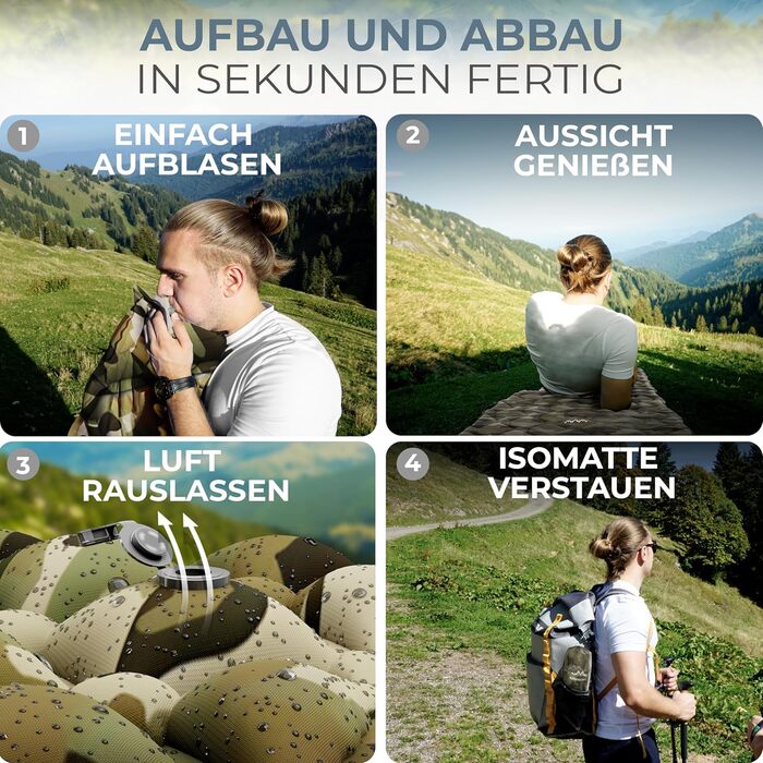 Alpenwert Ізомат для кемпінгу, ультралегка надувна туристична каремат-матрац Camo, компактна для походів і рюкзачників