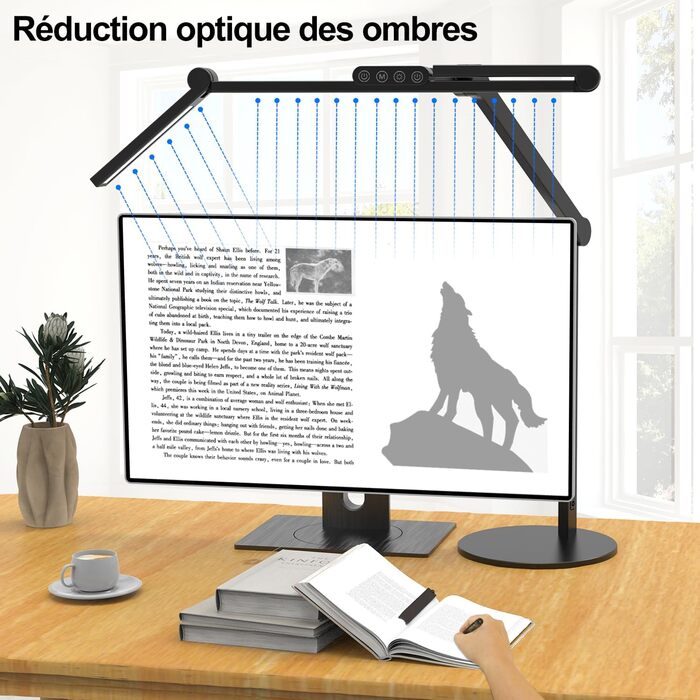 LED настільна лампа 72 см з регулюванням яскравості, денним світлом, підставкою та підсвічуванням, поворотна для офісу та дому, автоматична лампа для роботи та малювання (білий/чорний)