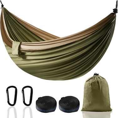 Гамак для двох осіб XXL 300x200 см – Складаний, ультралегкий, переносний. Міцний гамак для відпочинку на природі (300 кг) – ідеально для саду, кемпінгу, подорожей (мілітарі)