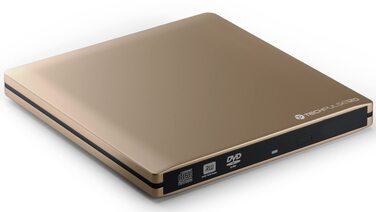 Зовнішній USB 3.0 DVD/CD привід techPulse120, портативний CDRW/DVDRW плеєр та записник для ноутбука, ПК та Ultrabook, Slim Drive, колір: золото (алюміній)