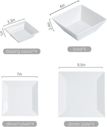 Porlien Набір посуду 24 елементи, квадратний, кремовий, для 6 осіб