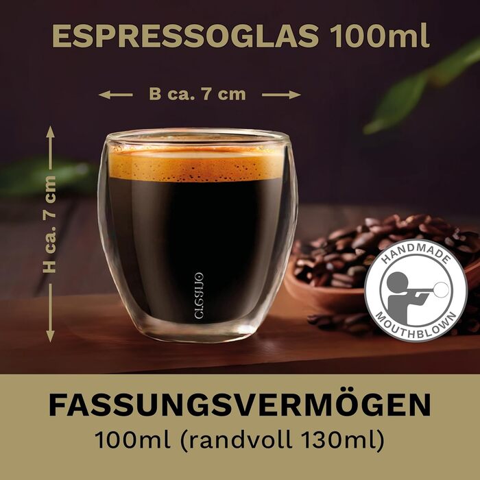 Creano PREMIUM double-walled espresso glasses 100ml - Set of 4 - Restaurant quality - 100% dishwasher safe - Thermoglass - Double-walled glass - NEW 2024