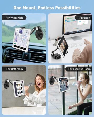 Підставка для планшету та смартфона AboveTEK з присоском – регульована 360° для iPad/смартфонів (4–11 дюймів), авто/стіна/офіс (чорний)