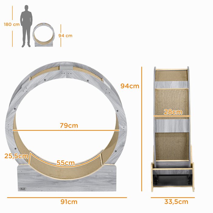 PawHut Cat Wheel, 91 cm Cat Exercise Wheel with Brake, Scratching Board, Cat Wheel for Healthy Movement, Relaxation, Grey | Aosom