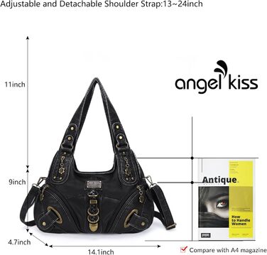 Сумка жіноча Angel Kiss Hobo через плече з PU шкіри, чорна (801) - багато відділень