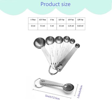 Measuring cup and spoon set, 7 stainless steel measuring cups and 6 stainless steel measuring spoons, kitchen aids for cooking and baking