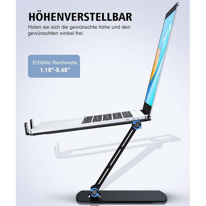 Підставка для ноутбука Glangeh, регульована по висоті, ергономічна, портативна, для столу, складна, з алюмінію, сумісна з MacBook Air Pro (10–16 дюймів), чорна